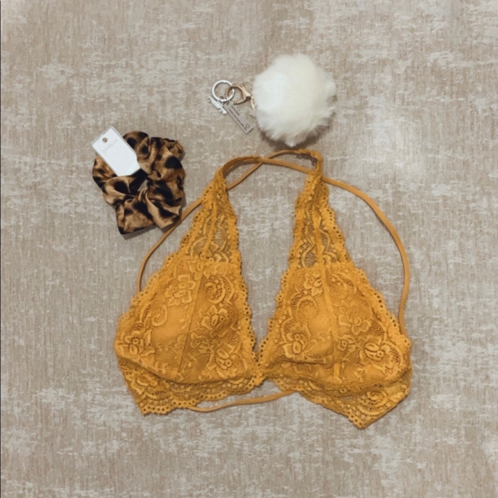 Mustard Yellow Bandeau Bra, Key Chain, Scrunchy
